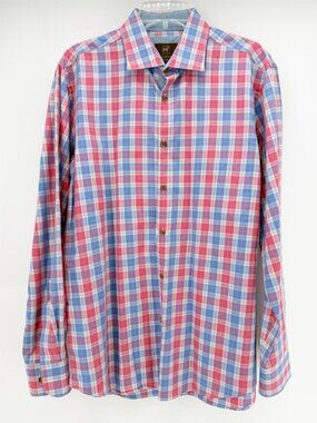 Tattersall London Men’s L Button Down Shirt Check Plaid Cotton 16.5 Neck